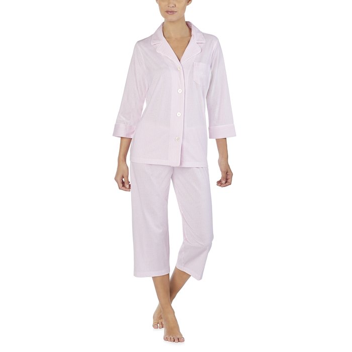 Ralph Lauren PYJAMASET AUS BAUMWOLLJERSEY MIT KLASSISCHEM 3/4-RMEL-KERNKRAGEN XS pink